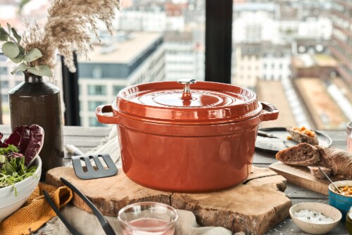 Staub cast iron dutch ovens top