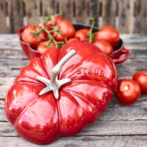 Staub Cast Iron Tomato Cocotte, Dutch Oven, 3-quart, Made in France, Cherry Perspective: back