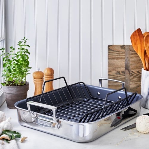 ZWILLING Polished Stainless Steel Ceramic Nonstick Roasting Pan Perspective: back