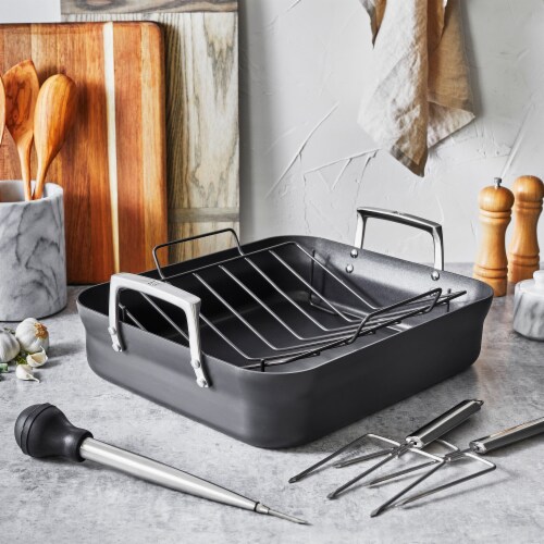 ZWILLING Motion Hard Anodized 16 x 14-inch Aluminum Nonstick Roaster Pan w/ Rack & Tools Perspective: back