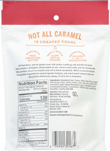 Sanders® Dark Chocolate Sea Salt Caramels Candy Pouch Perspective: back