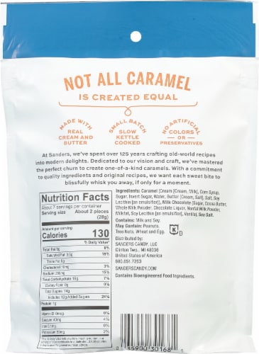 Sanders® Milk Chocolate Sea Salt Caramels Bag Perspective: back
