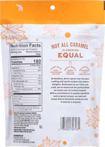 Sanders® Pumpkin Spice Sea Salt Milk Chocolate Covered Caramels Perspective: back