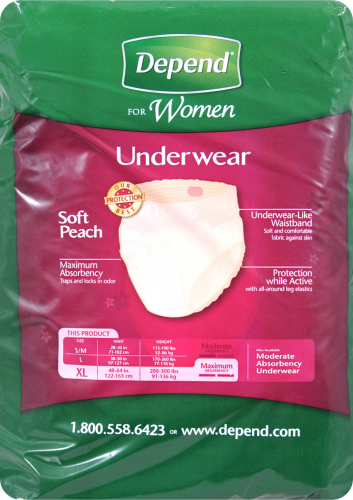 Depend For Women Extra Large Maximum Absorbency Soft Peach Incontinence Underwear Perspective: back
