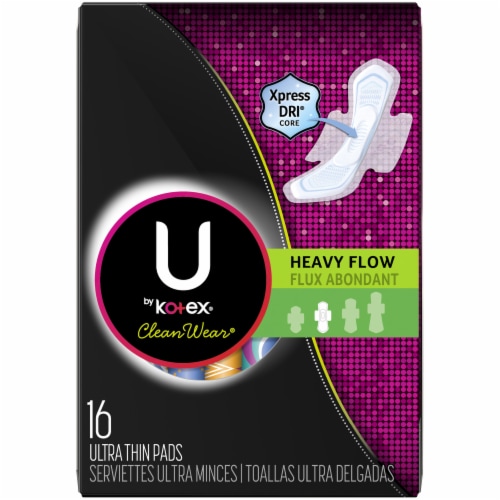U by Kotex CleanWear Heavy Flow Unscented Ultra Thin Pads with Wings Perspective: back