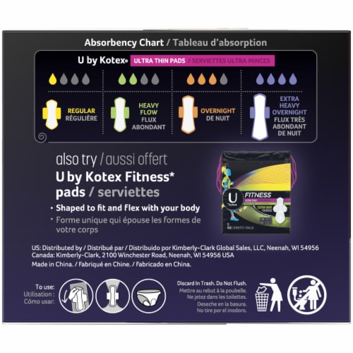 U by Kotex AllNighter Ultra Thin Overnight Unscented Pads with Wings Perspective: back
