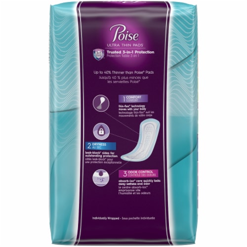 Poise Ultra Thin Regular Length Moderate Incontinence Pads without Wings Perspective: back