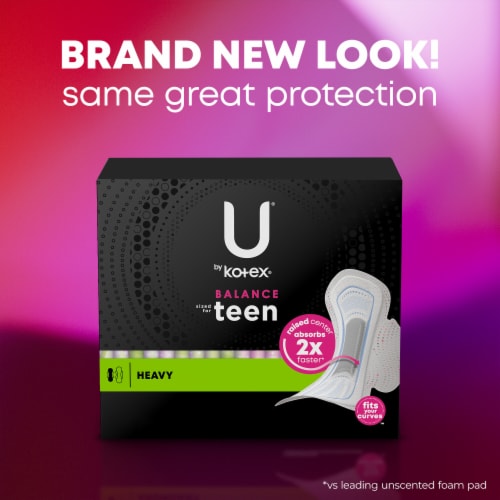 U by Kotex Ultra Thin Pads, Balance Sized for Teens with Wings, Heavy Absorbency Perspective: back