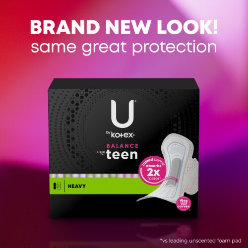 U by Kotex Ultra Thin Pads, Balance Sized for Teens with Wings, Heavy Absorbency Perspective: back