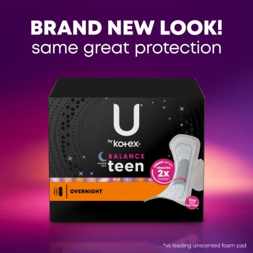 U by Kotex Balance Sized for Teens Ultra Thin Overnight Pads with Wings Perspective: back