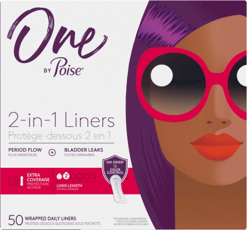 One by Poise 2-in-1 Extra Coverage Long Length Daily Liners, 50 ct