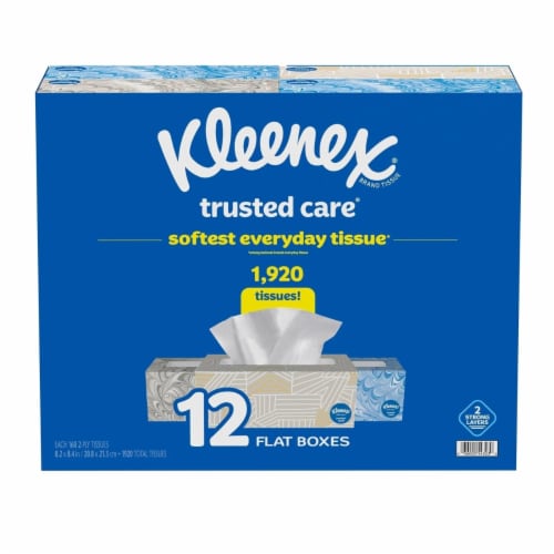 Kleenex Trusted Care 2-ply Facial Tissues, Flat Boxes (160 Tissue/Box, 12 Boxes) Perspective: back