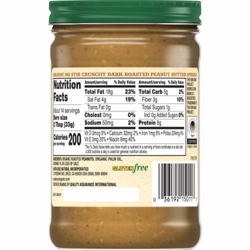 Santa Cruz Organic No Stir Crunchy Dark Roasted Peanut Butter Spread Perspective: back