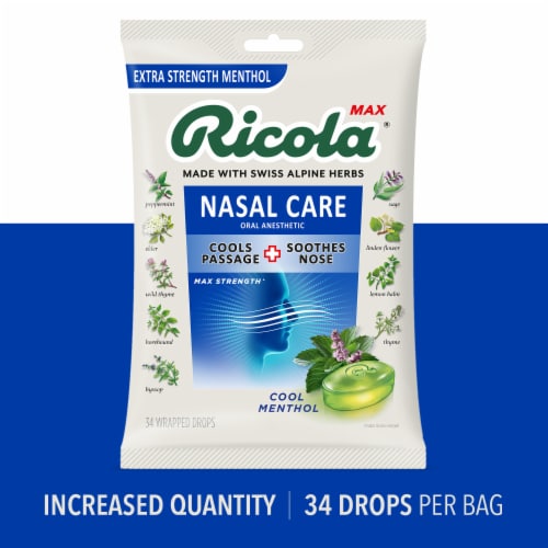 Ricola Max Nasal Care Cool Menthol Throat Drops Extra Strength, 35 Count Perspective: back
