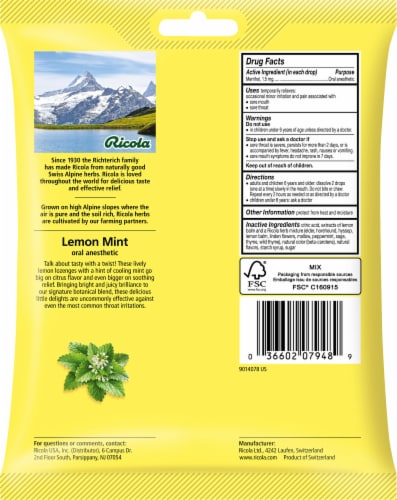 Ricola® Lemon Mint Cough Drops Perspective: back