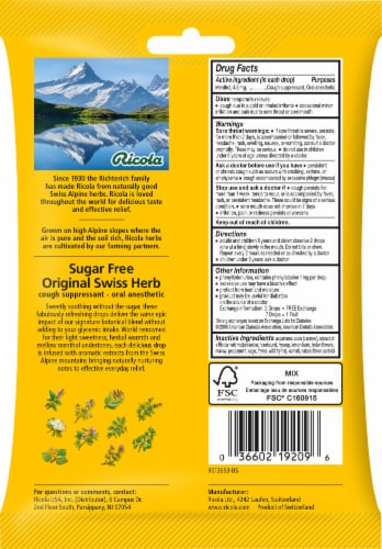 Ricola® Sugar-Free Original Swiss Herb Cough Drops Perspective: back