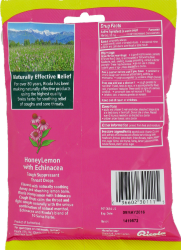 Ricola Honey Lemon With Echinacea Drops Perspective: back