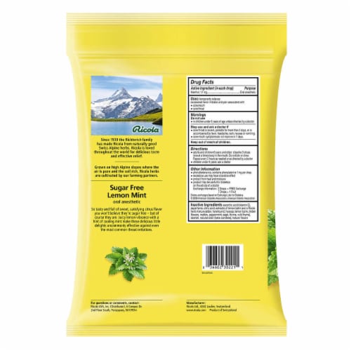 Ricola Sugar Free Lemon Mint Cough Drops, 210 Drops Perspective: back