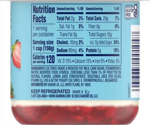 Dannon® Fruit on the Bottom Strawberry Low Fat Yogurt Cup Perspective: back