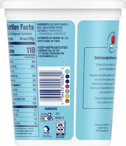 Dannon® Plain Whole Milk Yogurt Tub Perspective: back