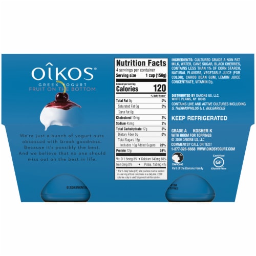 Oikos Fruit on the Bottom Black Cherry Nonfat Greek Yogurt Perspective: back