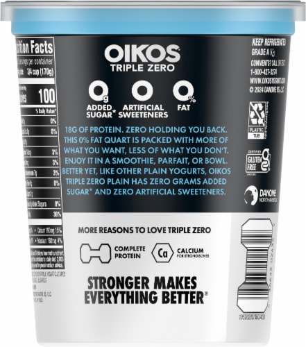 Oikos® Triple Zero Plain Blended Greek Nonfat Yogurt Tub Perspective: back