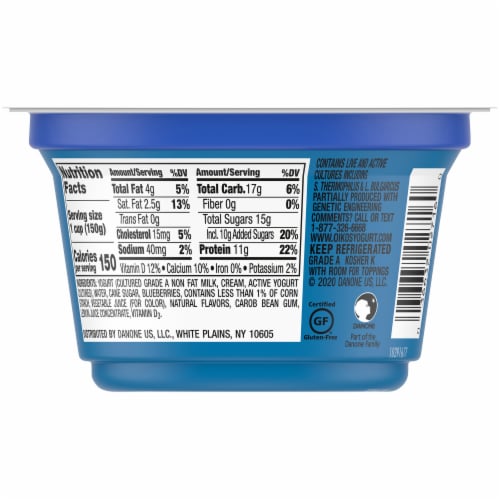 Dannon Oikos Blueberry Tart Greek Yogurt Perspective: back