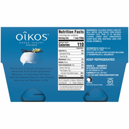 Oikos® Blended Very Vanilla Nonfat Greek Yogurt Perspective: back
