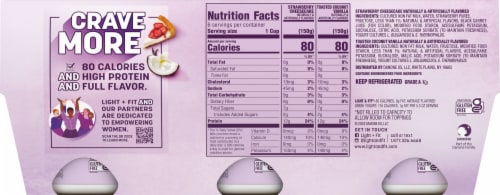 Light + Fit® Strawberry Cheesecake + Toasted Coconut Vanilla Nonfat Greek Yogurt Multipack Perspective: back