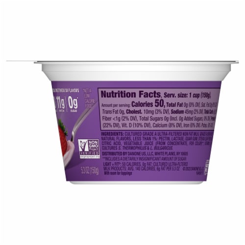 Light + Fit Zero Sugar Strawberry Ultra-Filtered Nonfat Yogurt Cup Perspective: back