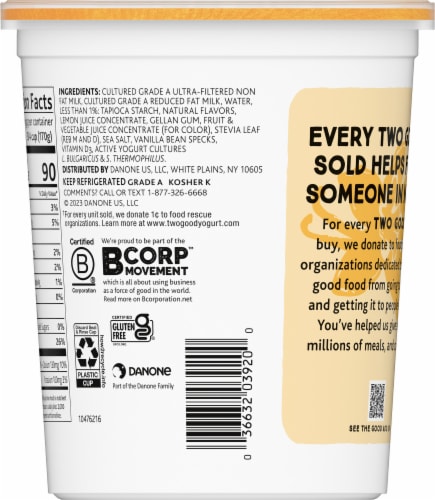 Too Good & Co. Vanilla Low Fat Lower Sugar Gluten Free Greek Yogurt Tub Perspective: back