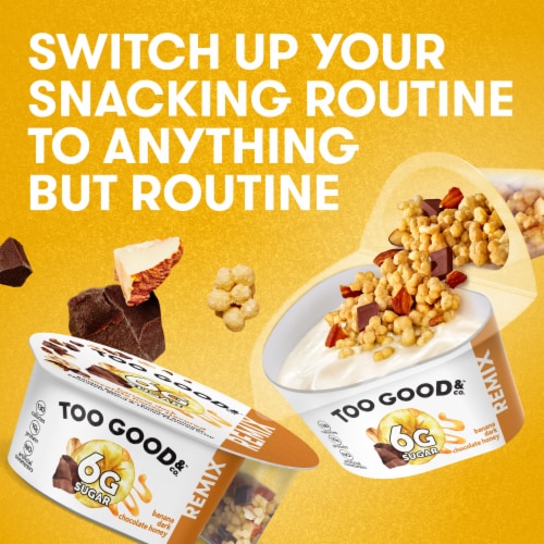 Too Good & Co. REMIX Banana Dark Chocolate Honey Flavored Low Fat Yogurt-Cultured Low Fat Milk Perspective: back