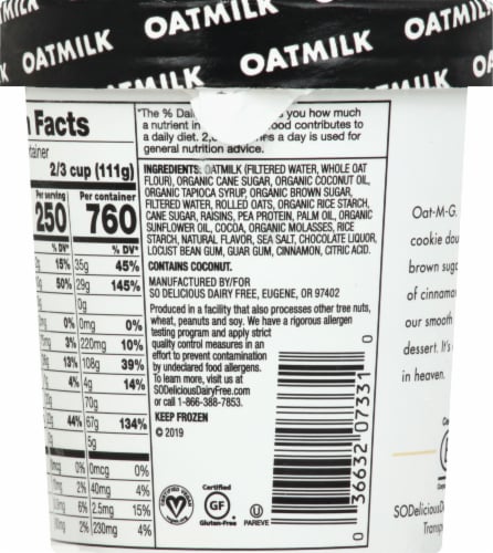 SO Delicious® Dairy Free Oatmeal Cookie with Oat Milk Base Frozen Dessert Pint Perspective: back