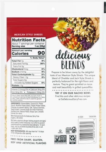 SO Delicious Dairy Free Mexican Style Cheese Shreds Perspective: back