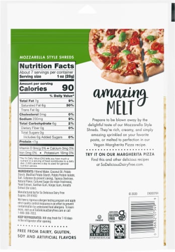 SO Delicious Dairy Free Mozzarella Style Cheese Shreds Perspective: back