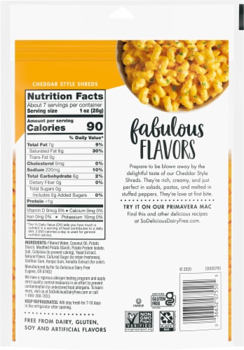 SO Delicious Dairy Free Cheddar Style Cheese Shreds Perspective: back