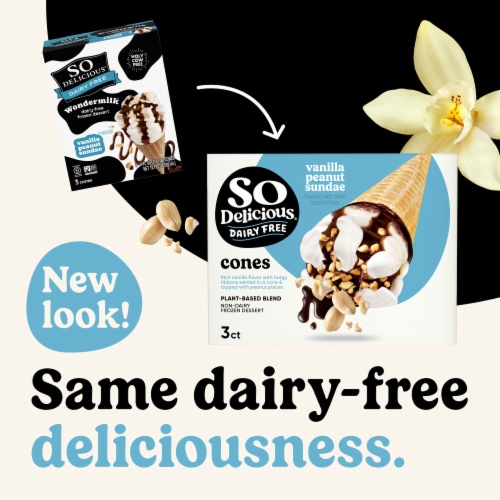 So Delicious Dairy Free Vanilla Peanut Sundae Cones Wondermilk Frozen Dessert Packet Perspective: back