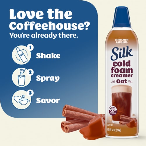 Silk Plant-Based Cold Foam Coffee Creamer, Cinnamon Caramel Oat Creamer, Bottle Perspective: back