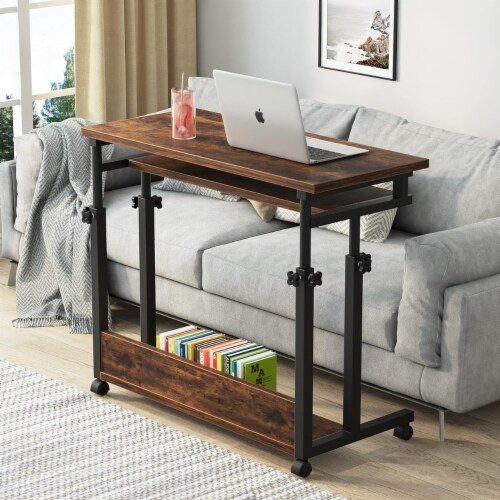 Tribesigns Adjustable Portable Desk Rolling Laptop Cart With Keyboard Tray Black Brown 1 unit Gerbes Super Markets