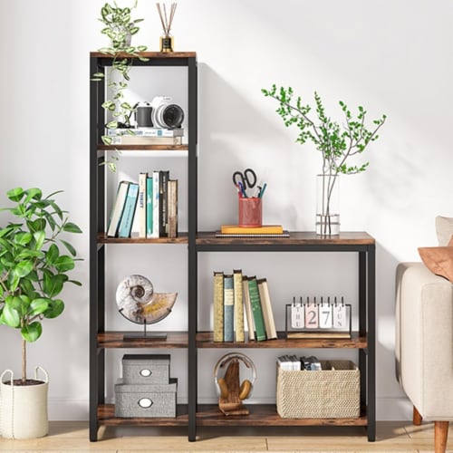Tribesigns 5 Tier Bookshelf Ladder Corner Bookcase Storage Shelf 39.4 In Black Rustic Brown 1 unit Metro Market