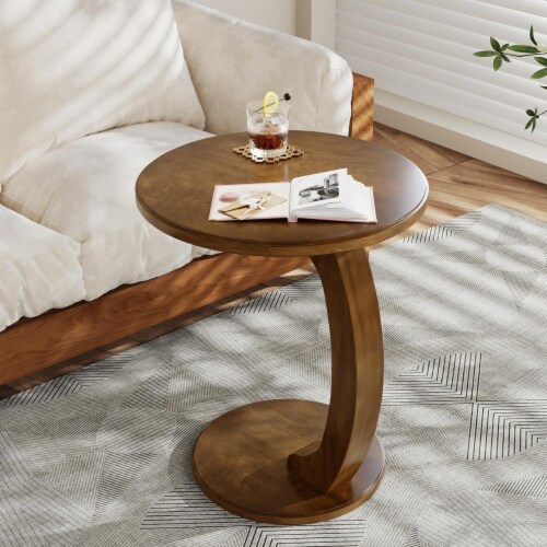 Tribesigns Round End Table C Shaped Solid Wood Small Side Table Mid Century 1 unit Gerbes Super Markets