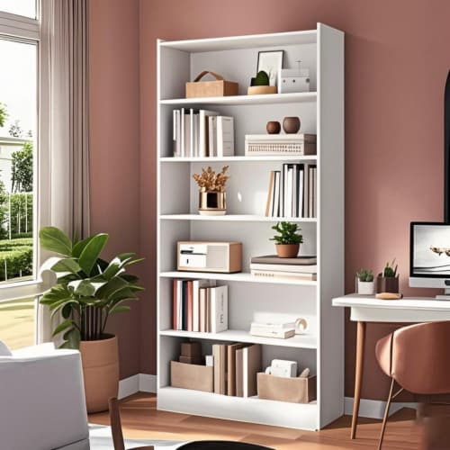 Tribesigns Six Tier Tall Bookcase Floor Standing Five Shelf Library Bookcase for Home Office Perspective: back