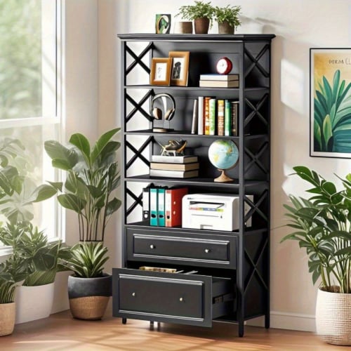 Tribesigns 2-Drawer File Cabinet Vertical Filling Cabinet with Storage Shelves Perspective: back