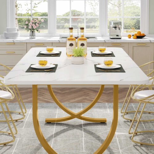 Faux marble top dining table discount