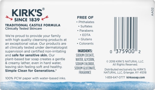 Kirk's® Original Fresh Scent Gentle Castile Bar Soap Perspective: back