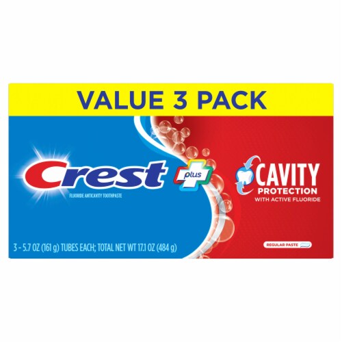 Crest Plus Cavity Protection Toothpaste, Regular Paste, 5.7 oz Triple Perspective: back