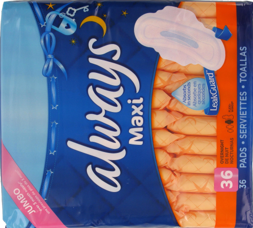Always Overnight Maxi Size 4 Flexi-Wings Pads Jumbo Pack Perspective: back