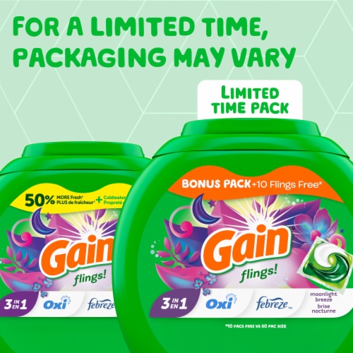 Gain Flings Moonlight Breeze Liquid Laundry Detergent Soap Pacs Perspective: back