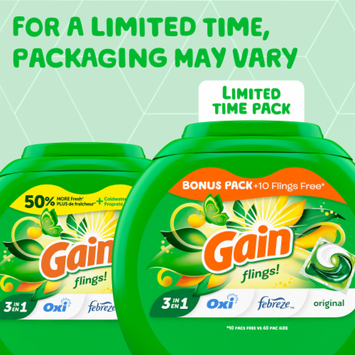 Gain Flings Original Scent Laundry Detergent Pods Perspective: back