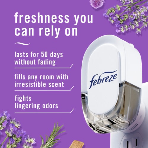 Febreze Plug In Air Freshener Odor-Fighting Scented Oil Refill Mediterranean Lavender Refills Perspective: back